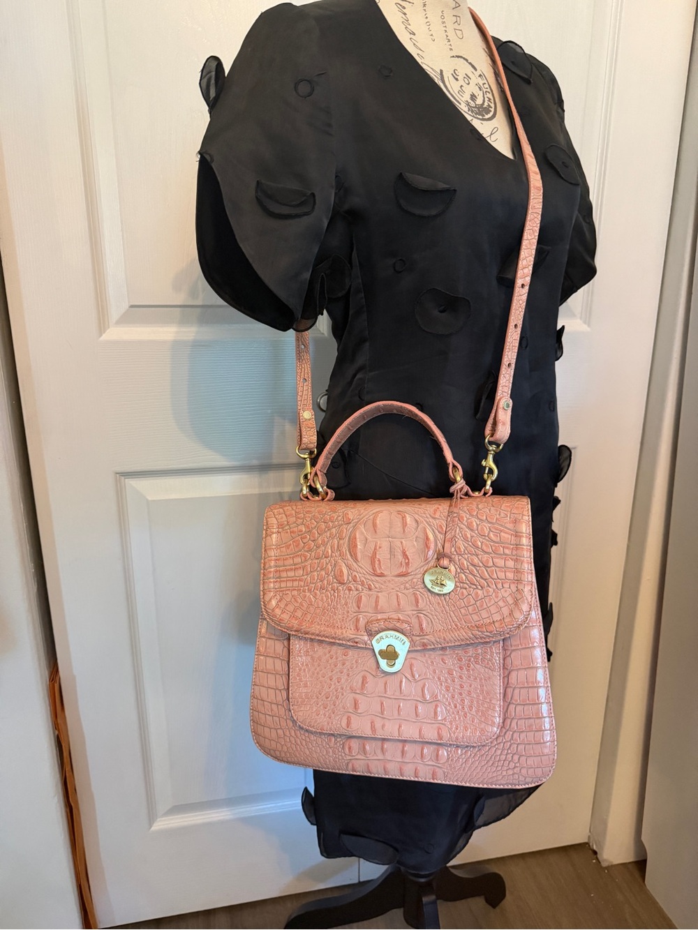 Brahmin Rose Pink Croc-Embossed Top-Handle Bag - Picture 2 of 12